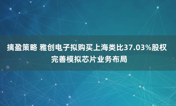 摛盈策略 雅创电子拟购买上海类比37.03%股权  完善模拟芯片业务布局